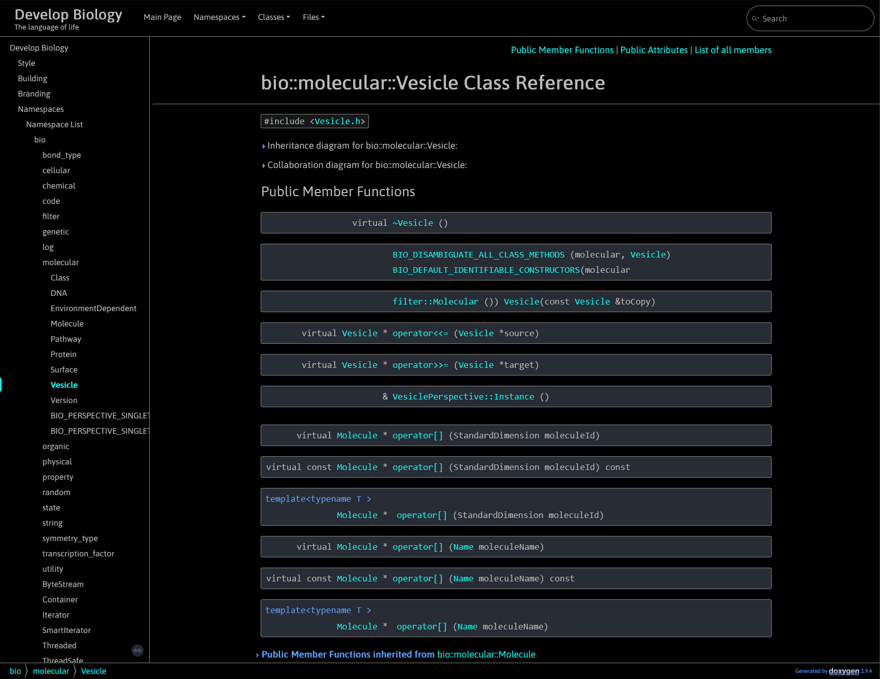 screenshot of Vesicle documentation.